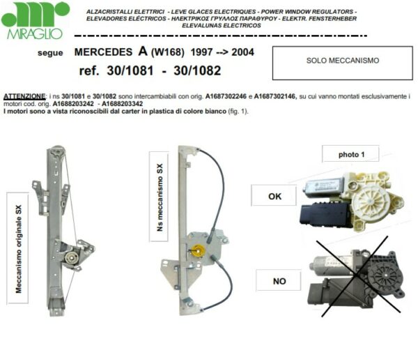 MECCANISMO MERCEDES CLASSE A W168 05/97->06/04 POSTERIORE SX - immagine 2