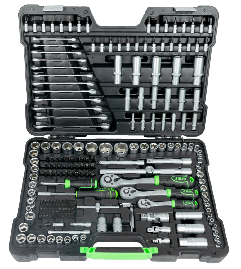 Set di Utensili in Valigetta 216 Pezzi JBM con Bussole Esagonali 1/4", 3/8" e 1/2" - Finitura Zincata