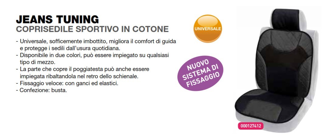 Coprisedile Jean tuning sportivo in cotone nerogrigio - immagine 2