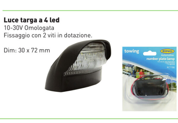 LUCE TARGA A 4 LED 10-30V OMOLOGATA (30x72) - immagine 2