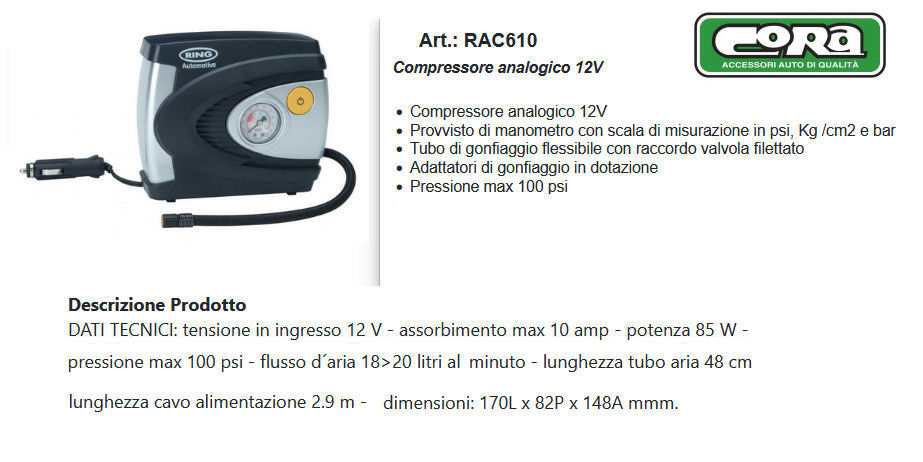 Compressore analogico 12V C/adattatori di gonfiaggio in dotazione - immagine 2